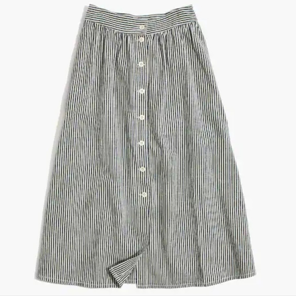 Madewell Palisade Midi Striped Button-Front Skirt Size 4 - Picture 2 of 6